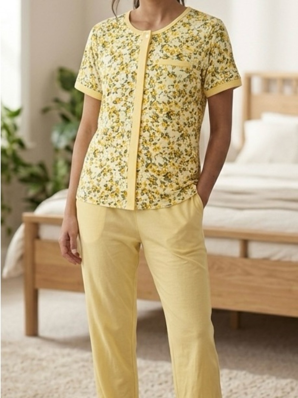 Yellow Floral Short Sleeve Pajama Top